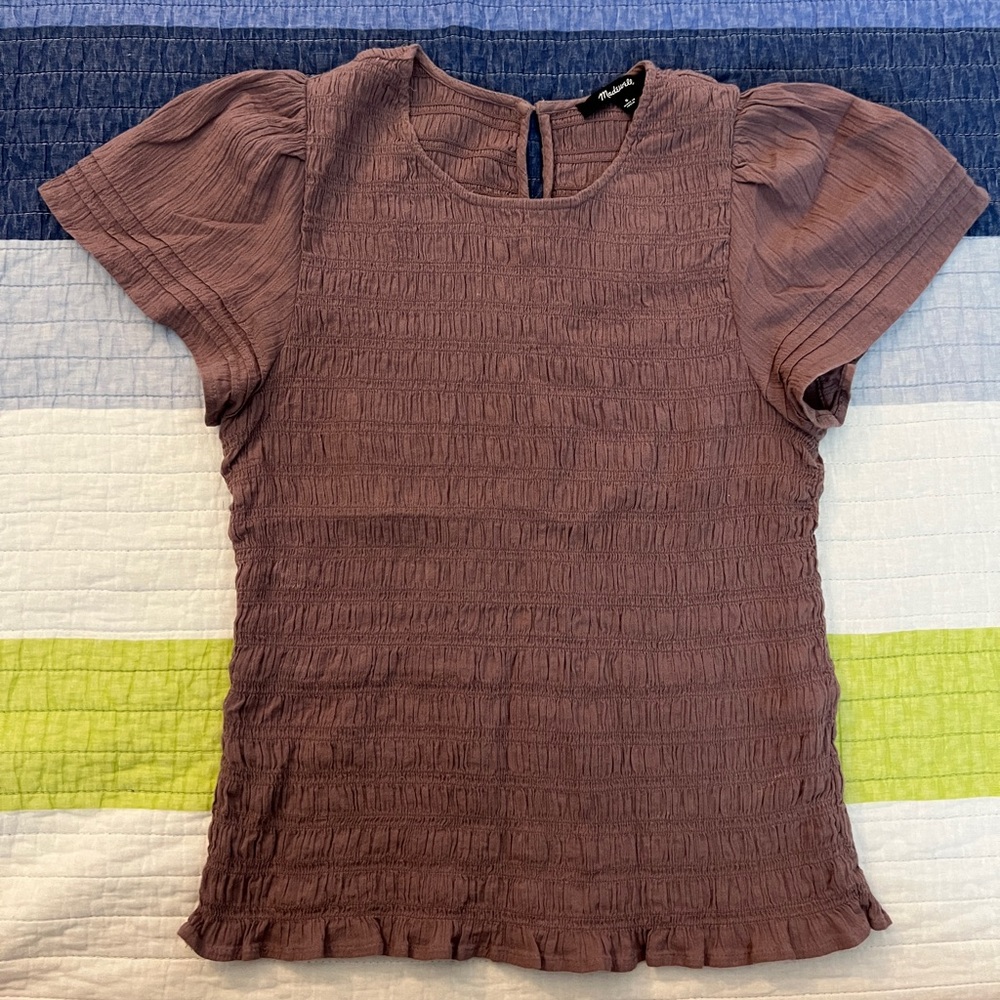 Madewell - Lucie Flutter Sleeve Smocked Bodice Top - Fig